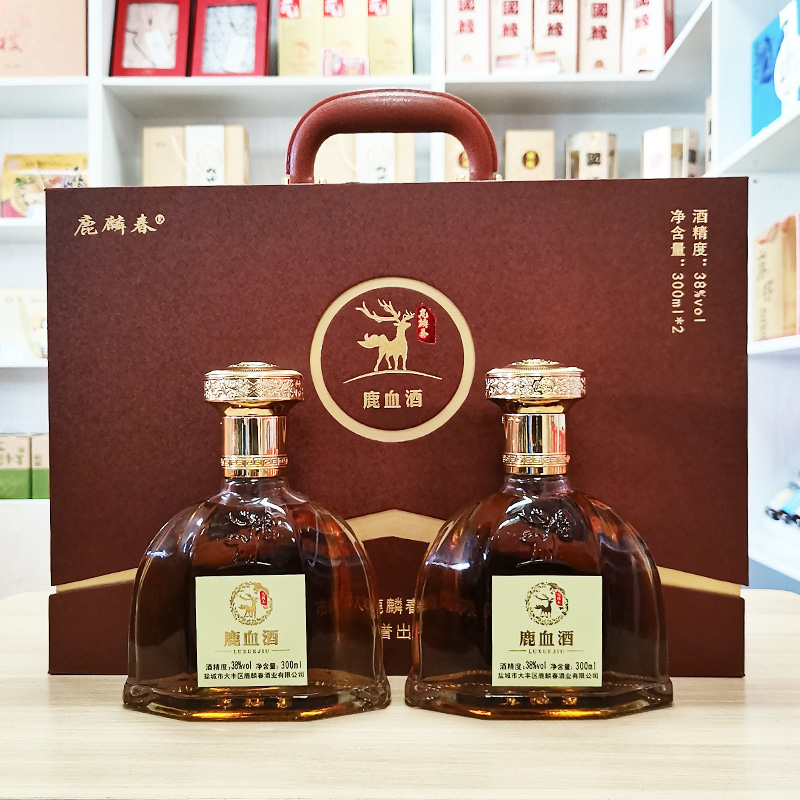 鹿麟春鹿血酒盐城大丰特产300ml×2瓶礼盒装38度新鲜梅花鹿制血酒 - 图1