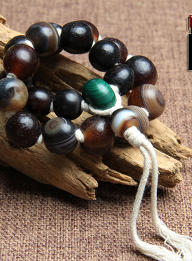 天然缠丝玛瑙藏式包浆手串手持