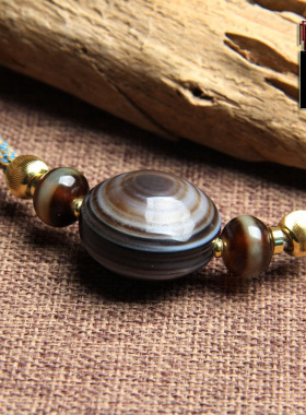 天然缠丝玛瑙板珠板眼天珠吊坠