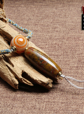 天然宣化战国红玛瑙天珠项链吊坠