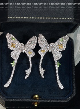 高版本！蝴蝶花花长项链耳钉高级饰品礼物镀18k金HE