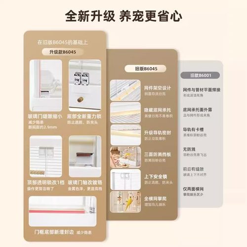 达洋B6045SS全景玻璃高透明鸟笼子不锈钢家用大号豪华鹦鹉笼B6047 - 图0