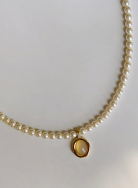 柚卡 白玛瑙仿珍珠项链轻奢小众锁骨链配饰高级感装饰叠戴毛衣链