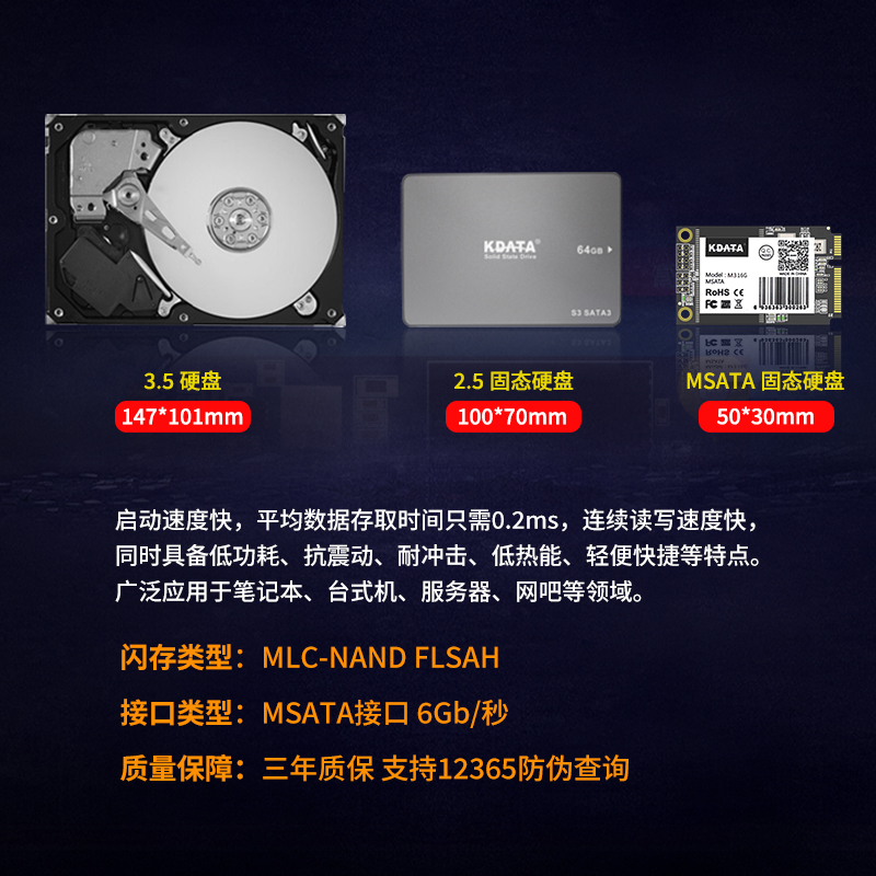 KDATA金田Msata接口SSD固态硬盘64G128G工业级MLC电脑监控工控机 - 图2