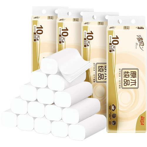 清风原木纯品无芯卷纸4层70克10卷手纸家用厕纸实惠装卫生纸巾ssm - 图3