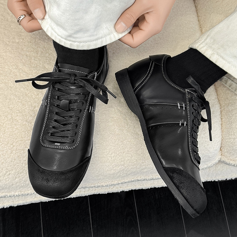 小众设计感德训鞋男女百搭休闲皮鞋情侣款透气方头极简拳击鞋平底,淘宝优惠券,粉丝福利购,淘宝优惠卷