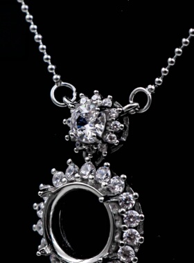 圆形925银戴妃款项链空托围锆代裸石镶嵌18k 首饰DIY项链空托