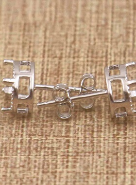 蛋形925银戴妃款耳钉空托围锆代裸石镶嵌18k金 多规格首饰空托