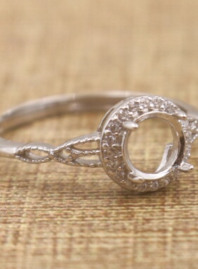 圆形925银戴妃款戒指空托围锆代裸石镶嵌18k金多规格戒指空托活口