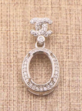 5x7-10x12mm蛋形925银戴妃款吊坠空托围锆代裸石镶嵌18k金首饰