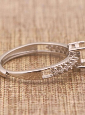 蛋形925银戴妃款戒指空托围锆代裸石镶嵌18k金多规格戒指空托活口