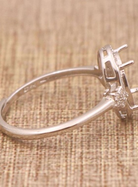 蛋形925银戴妃款戒指空托围锆代裸石镶嵌18k金多规格戒指空托活口