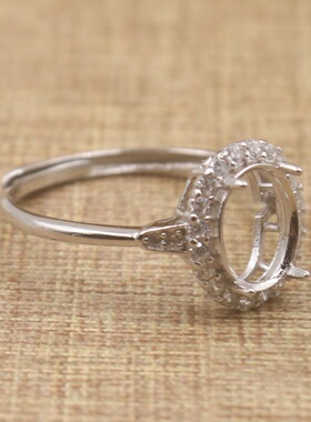 蛋形925银戴妃款戒指空托围锆代裸石镶嵌18k金 首饰戒指托活口