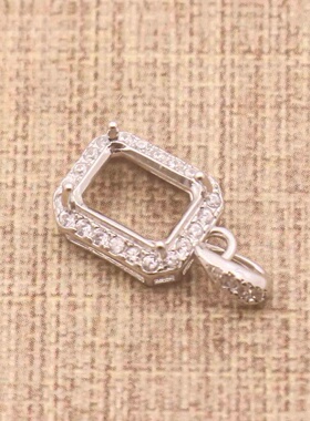 长方形925银戴妃款吊坠空托围锆代裸石镶嵌18k金 多规格吊坠空托