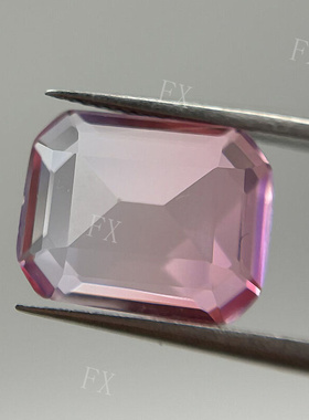长方倒角粉色渐变合成西瓜碧玺裸石 巴西仿钻玻璃戒面DIY钻戒BX32