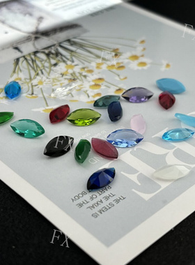 马眼多色组合玻璃 树叶形橄榄形尖底刻面人造宝石装饰钻裸石