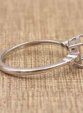 正方形925银戴妃款戒指空托围锆代裸石镶嵌18k金 戒指空托活口