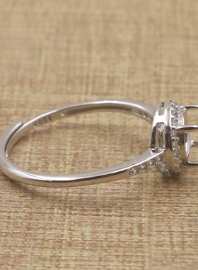 圆形925银戴妃款戒指空托围锆代裸石镶嵌18k金多规格戒指空托活口