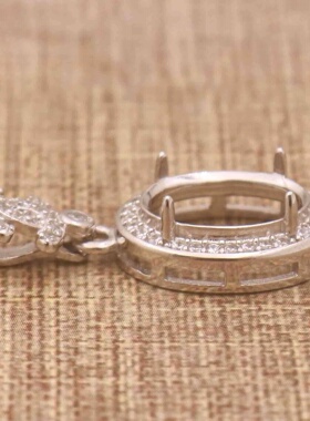 蛋形925银戴妃款吊坠空托围锆代裸石镶嵌18k金多规格首饰吊坠空托