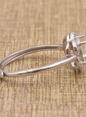 圆形925银戴妃款戒指空托围锆代裸石镶嵌18k金多规格戒指空托活口