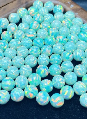 炫彩极光澳宝圆珠无孔人造欧泊石合成澳宝球 圆珠光珠散珠DIY首饰