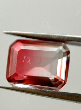 长方形倒角人造西瓜碧玺裸石玻璃 玫红色渐变仿天然宝石戒面BX16