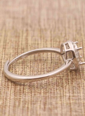 蛋形925银戴妃款戒指空托围锆代裸石镶嵌18k金多规格戒指空托活口