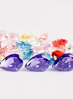 梨形多色冰花切锆石裸石 水滴形混色人工合成宝石高碳钻戒面饰品