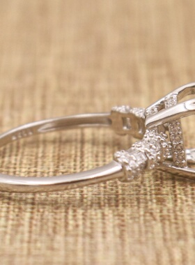 长方形925银戴妃款戒指空托围锆代裸石镶嵌18k金戒指空托活口