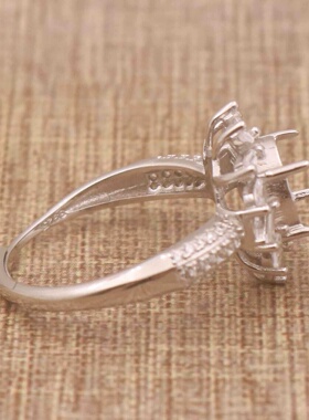 蛋形925银戴妃款戒指空托围锆代裸石镶嵌18k金多规格戒指空托活口