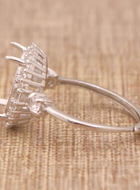 蛋形925银戴妃款戒指空托围锆代裸石镶嵌18k金多规格戒指空托活口