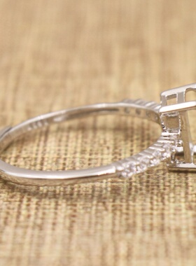 长方形925银戴妃款戒指空托围锆代裸石镶嵌18k金戒指空托活口