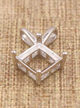 正方形925银戴妃款吊坠空托围锆代裸石镶嵌18k金 多规格吊坠空托