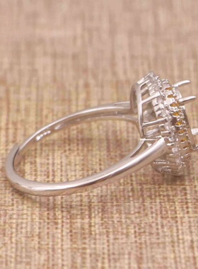 蛋形925银戴妃款戒指空托围锆代裸石镶嵌18k金多规格戒指空托活口