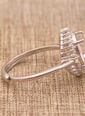 蛋形925银戴妃款戒指空托围锆代裸石镶嵌18k金多规格戒指空托活口