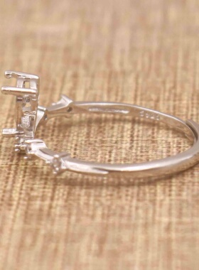 梨形925银戴妃款戒指空托围锆代裸石镶嵌18k金多规格戒指空托活口