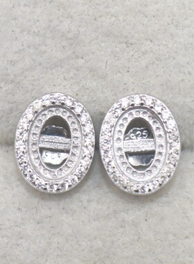 5x7-10x12mm蛋形925银戴妃款耳钉空托围锆代裸石镶嵌18k金首饰