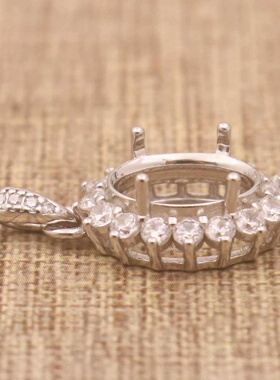 蛋形925银戴妃款吊坠空托围锆代裸石镶嵌18k金多规格首饰吊坠空托