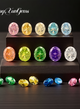 蛋形冰花切彩色锆石裸石  椭圆混色戒指吊坠首饰镶嵌用主石爆款