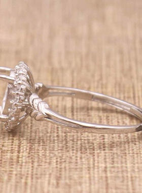 蛋形925银戴妃款戒指空托围锆代裸石镶嵌18k金多规格戒指空托活口