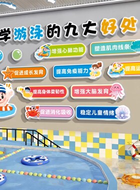 网红打卡游泳馆墙面装饰玻璃贴纸泳池培训机构文化墙广告海报布置