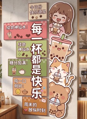 奶茶店装饰墙面氛围布置甜品背景墙贴饮品店果茶冷饮网红打卡海报
