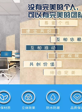办公室司墙面装饰布置企业文化墙贴纸团队协作同凝聚力标语录背景