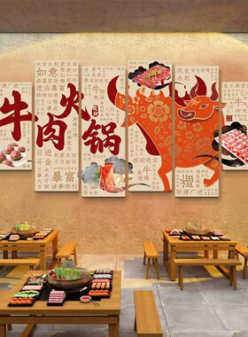 潮汕牛肉馆墙贴火锅店餐馆饭店包厢包房装饰画牛肉部位介绍图挂画