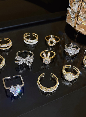 轻奢小众微镶锆石蝴蝶戒指女ins潮开口设计感素圈食指戒指环批发