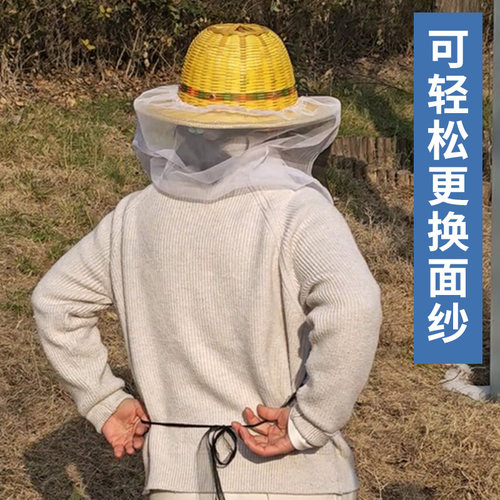 防蜂帽竹编养蜜蜂防护用品凉爽透气防蜂罩防蛰竹子帽子送面网蜂具 - 图2