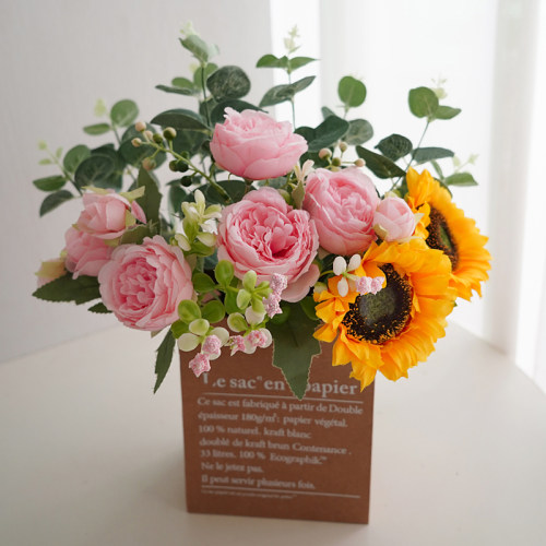 向日葵牡丹仿真花客厅餐桌花束假花绿植插花摆件塑料干花装饰摆设 - 图1