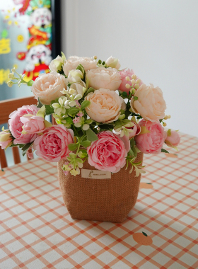 墙上花篮壁挂牡丹仿真花假花创意餐厅墙面壁饰挂件家居客厅背景墙