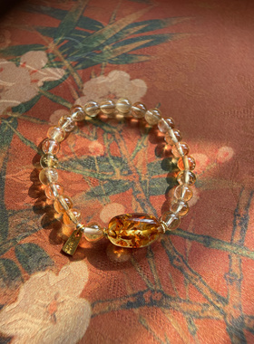 拈花记『花开时』天然黄水晶手串 花珀琥珀 古法银纳福 小众轻奢