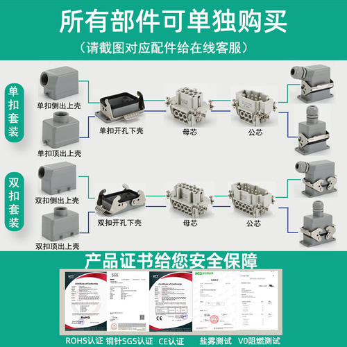 重载连接器HE-6P 10 16 24芯32针48位矩形热流道防水航空插头插座 - 图0
